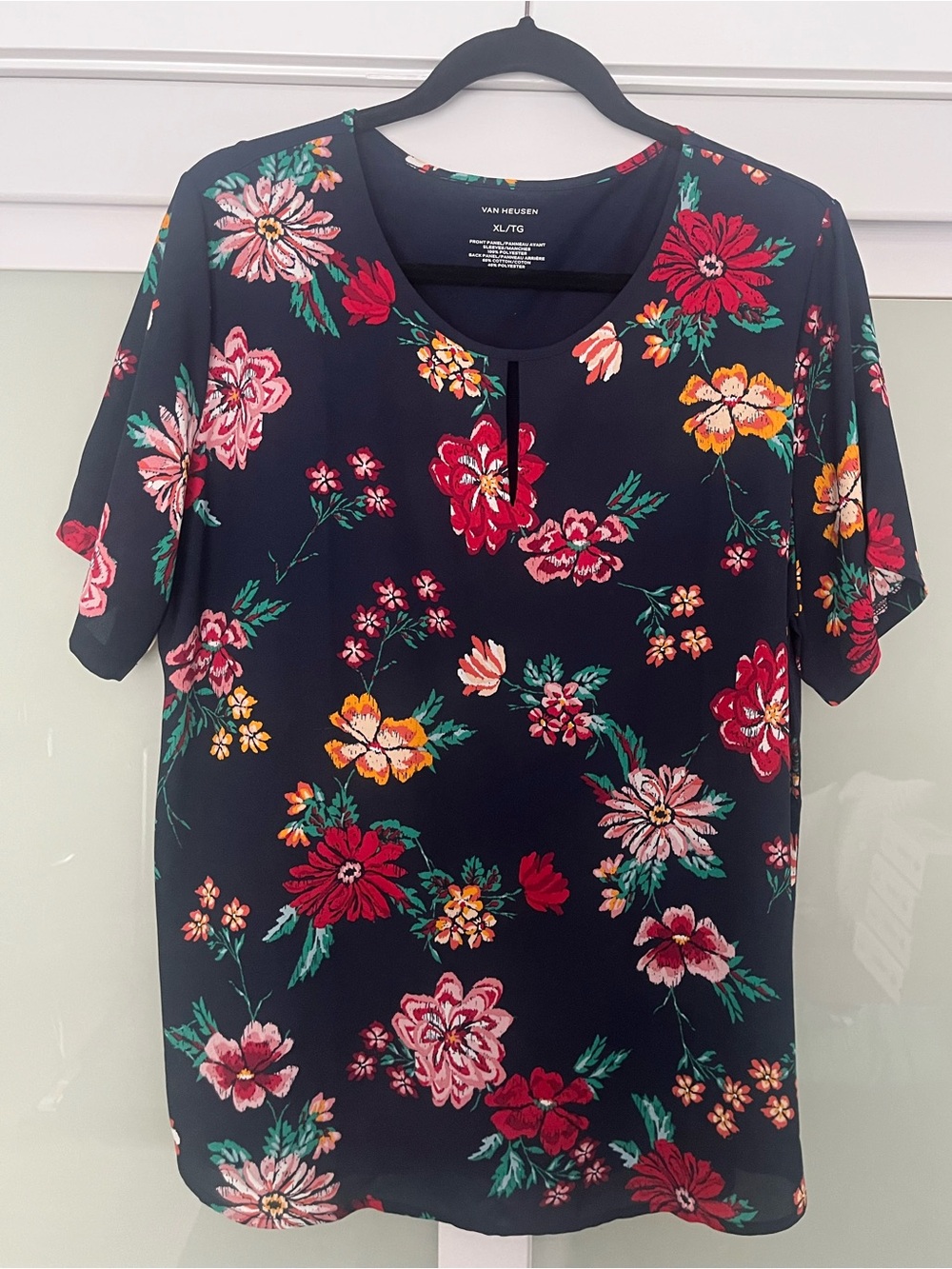 Van Heusen Navy Floral Short Sleeve Tee - Red, Pink & Yellow Flowers